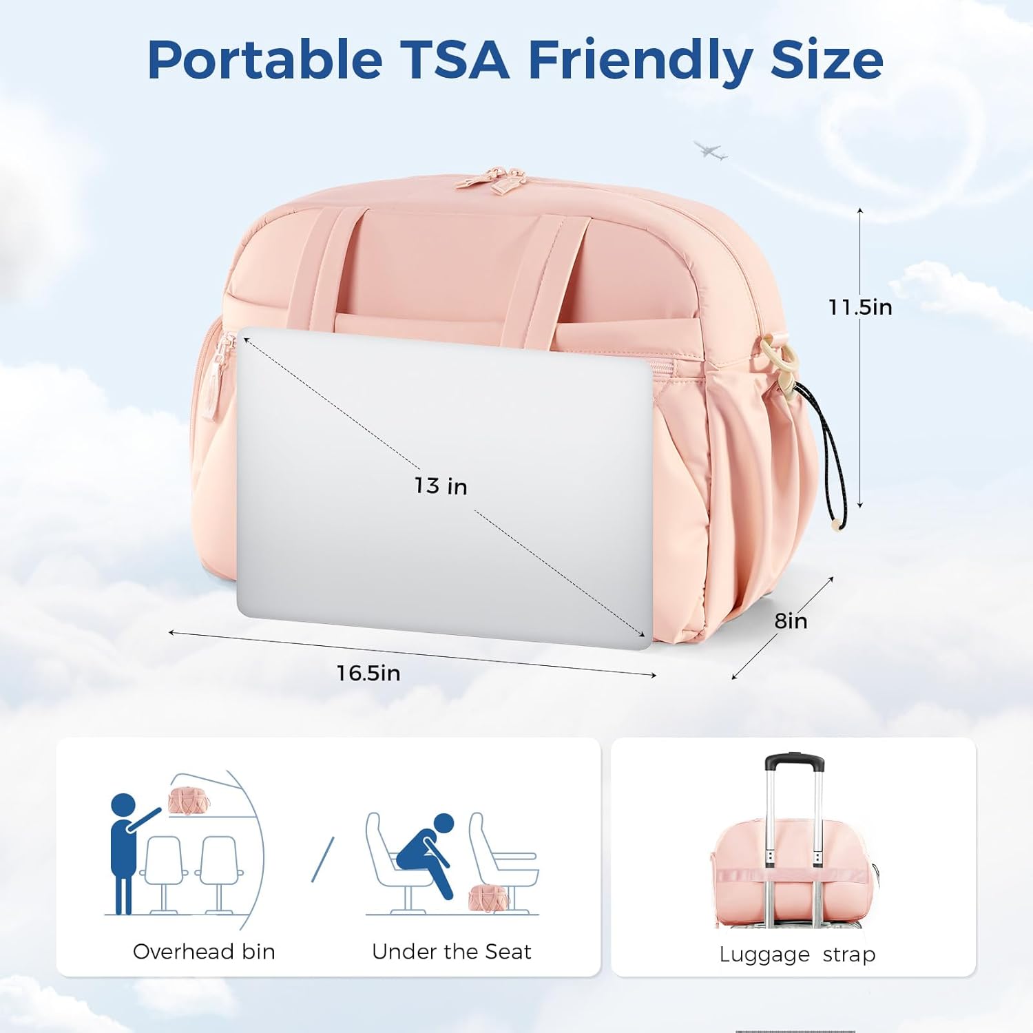 Gym Bag for Women, Puffer Travel Duffle Bag With Shoes Compartment & Wet Pocket, Carry On Tote Bag For Weekender, Overnight, Sport (Pink, Medium)