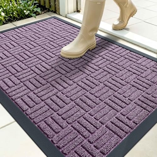 Image of OLANLY Front Door Mat Outside Entrance 35x23, Absorbent, Heavy Duty Sturdy Natural Rubber Doormat Indoor Outdoor, Non-Slip, Stain and Fade Resistant, Low Profile Floor Mat for Entryway, Violet