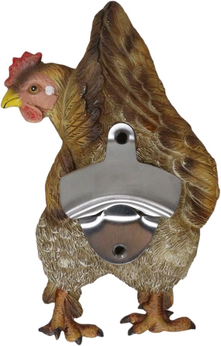 Ebros Gift Rustic Western Farm Chicken Hen Coop Rear Butt Backside Ass Wall Soda Beer Glass Bottle Cap Cast Metal Opener Farmhouse Country Cottage Accent