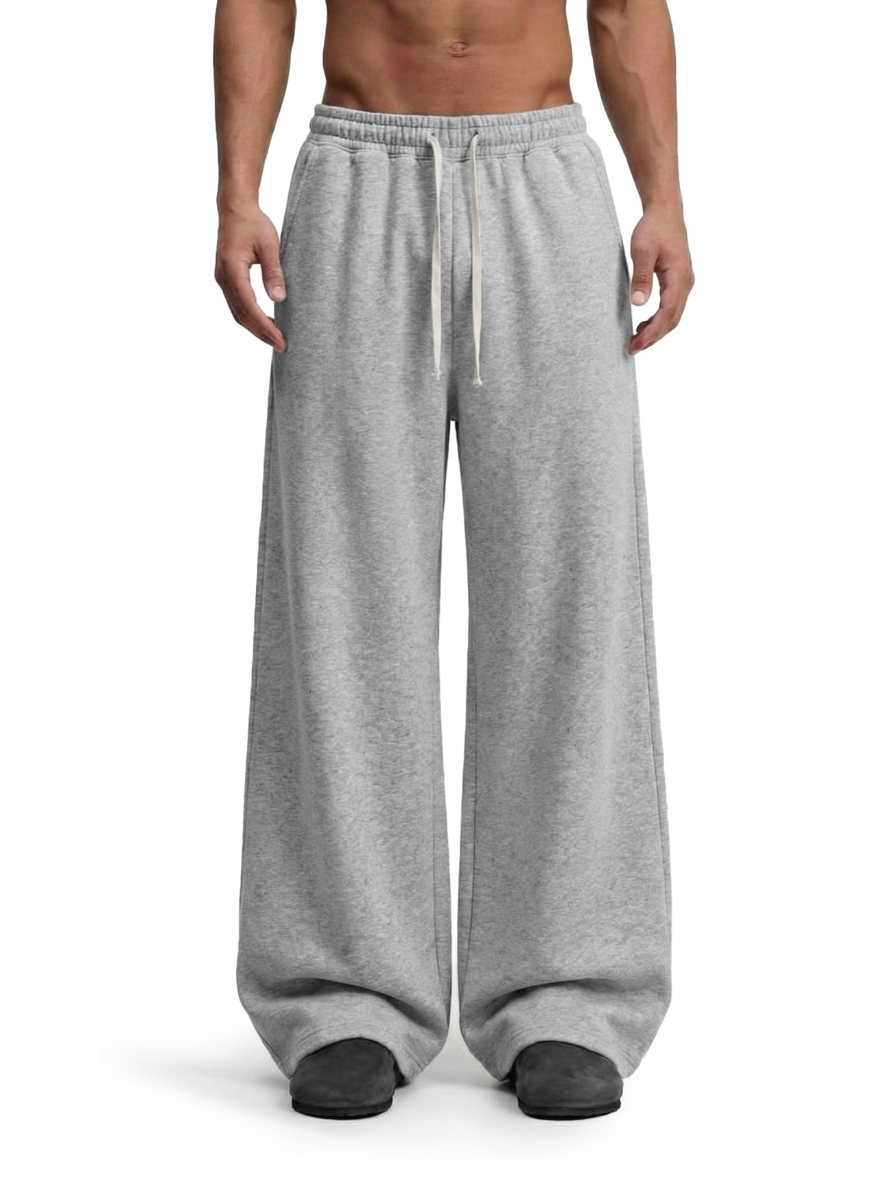 Mens Baggy Sweatpants Wide Leg Lounge Pants Deep Pockets Open Bottom Elastic Drawstring Air Layer No Wrinkle Joggers