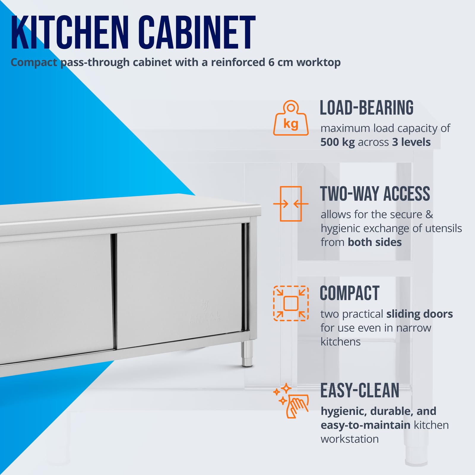 Royal Catering Mueble neutro de acero inoxidable con pasaplatos ECO 180 x 70 cm 500 kg Armario pasaplatos Armario de acero inoxidable Mueble de acero inoxidable Mueble neutro de hostelería
