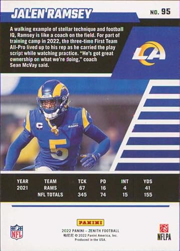 Miniatura 2 de 2022 Panini Zenith Retail #95 Jalen Ramsey Los Angeles Rams Football Card - GotBaseballCards