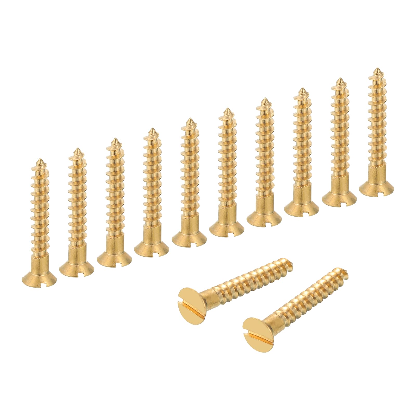 sourcing map Wood Screws, M5 x 35mm Brass Slotted Flat Head Self Tapping Screw Quick Metal Self-Tapping for Indoor Household Appliances Furniture Woodworking Pack of 12