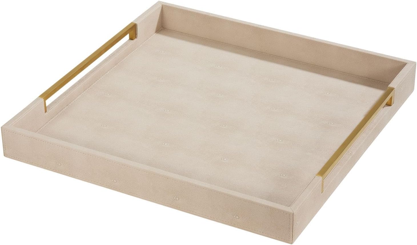 Sagala 20"x20" Extra Large Ottoman Tray with Gold Handles, Ivory Shagreen Leather Decorative Tray for Coffee Table Large Serving Tray for Dinner, Breakfast, Party, Bar (Ivory-Gold, Square 20")