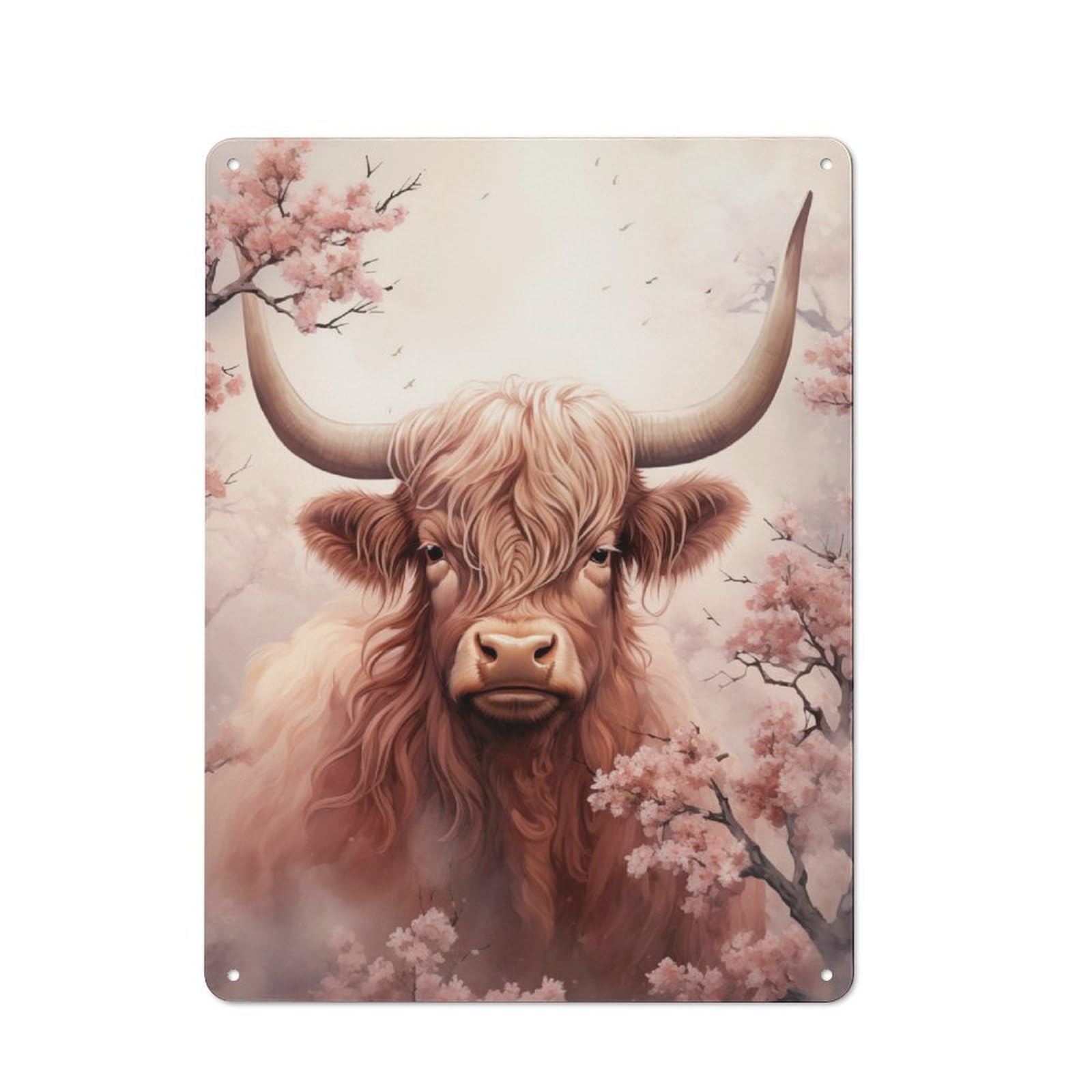 Junmoney Highland Cow Watercolor Metal Sign 40X30cm With For Workshop Wall, Rustic Decor, For Garage, Workshop And Man Cave Decoration