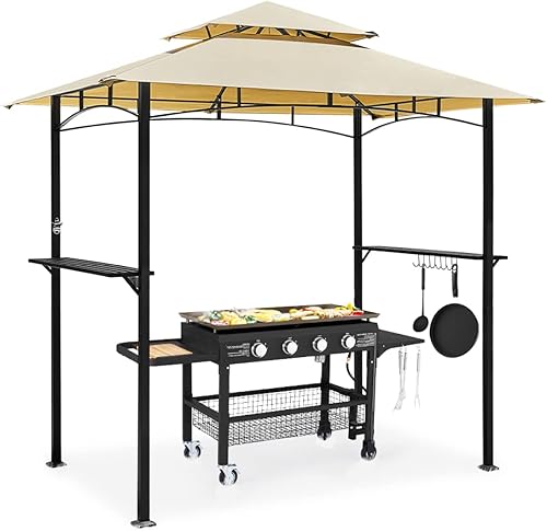 Vista 15 de AECOJOY Toldo de 8 x 5 pies, toldo para parrilla al aire libre, toldo para parrilla al aire libre, refugio de 2 niveles para patio, patio trasero