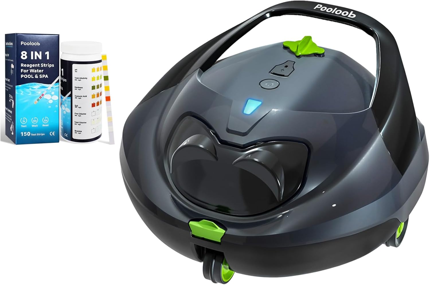 Pooloob Robotic Pool Cleaner with 150 Count 8-in-1 Pool and Spa Test Strips