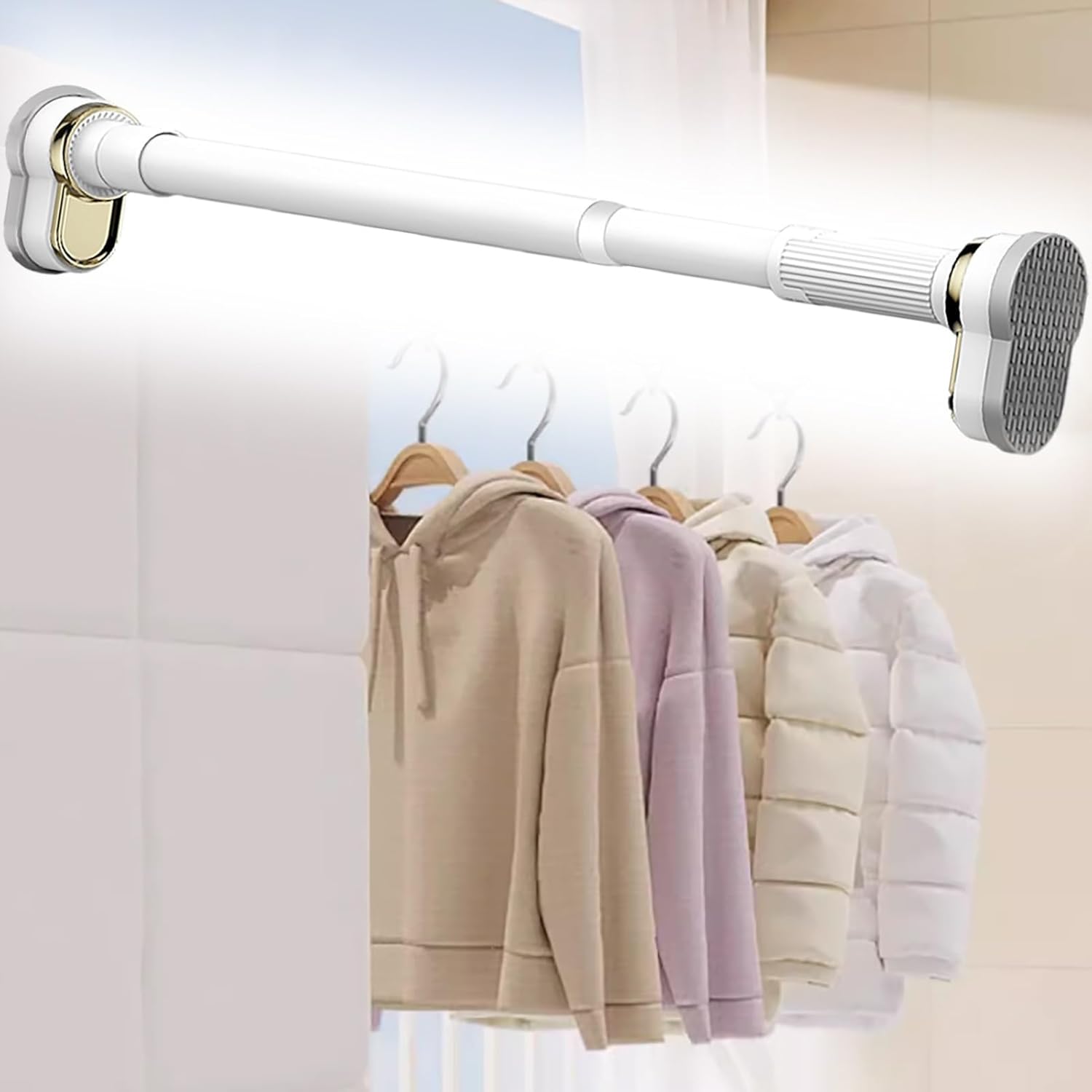 ZIMGOD Closet Rod Extendable Wardrobe Hanging Rail for Hanging Clothes, Laundry Room Clothes Hanger Rod Curtain Bar, Detachable Metal Garment Storage Pole(3.7-4.9m (12ft-16ft))