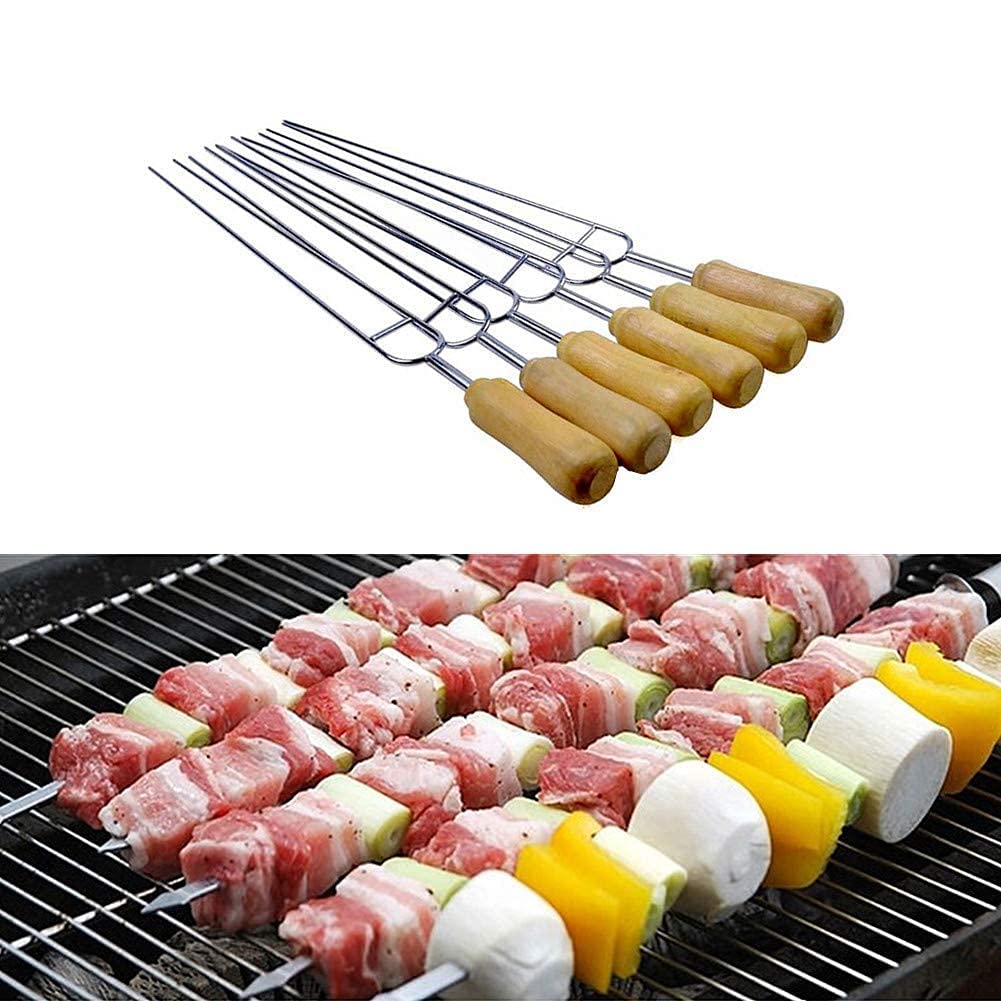 Barbecue all'aperto 6PCS Forchetta per tostatura Spiedini di kebab Forchetta per tostatura per spiedini lunghi Bastoncini di kebab Spiedi per barbecue Spiedi per griglia Spiedi per grigliate-55cm (3