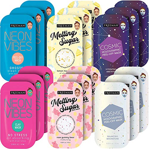 Freeman Facial Mask Variety Pack: Oil Absorbing Clay and Peel Off Pore Minimizer Beauty Face Masks, 18 Count