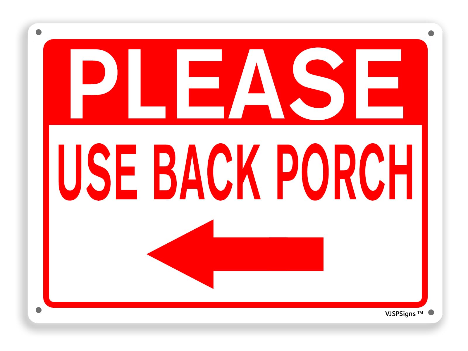 peiyeety Please Use Back Porch Sign,Outdoor Back Porch Sign,Home Yard Door Signs, Please Use Back Porch 12"X16" Left Arrow Metal Aluminum Sign