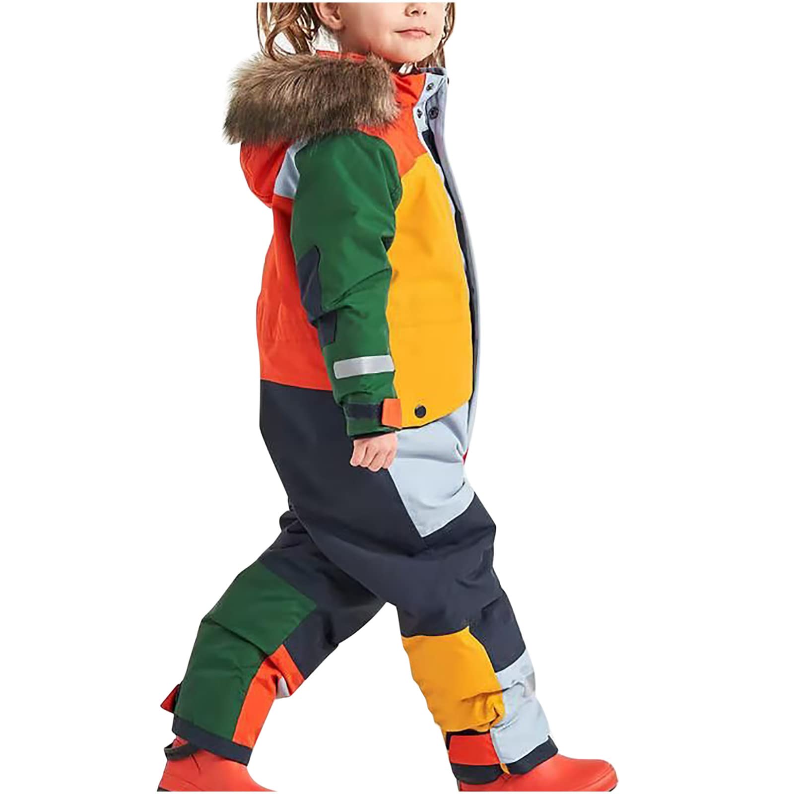 Schneeanzug Kinder Winter Warm Skianzug Wasserdicht Winddicht Winteranzug Einteilige Softshellanzug Schneeoverall mit Abnehmbarer Kapuze Reflektierenden Matschanzug Skioverall für Jungen Mädchen