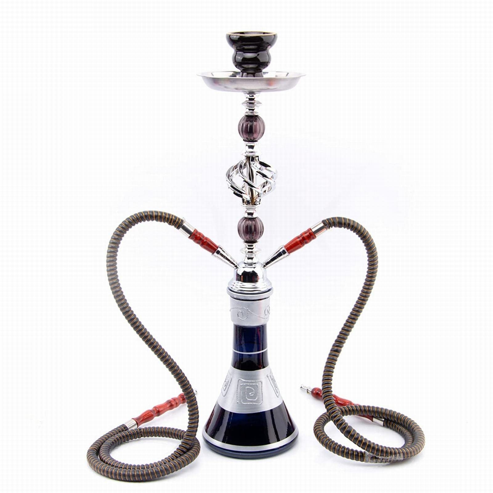Shisha Set Luxus Moderne Glas Shisha 2 Schlauch Shisha Combo Set Hochwertiger Aluminium Abnehmbarer Mittelstab + Hochfester Glasfuß
