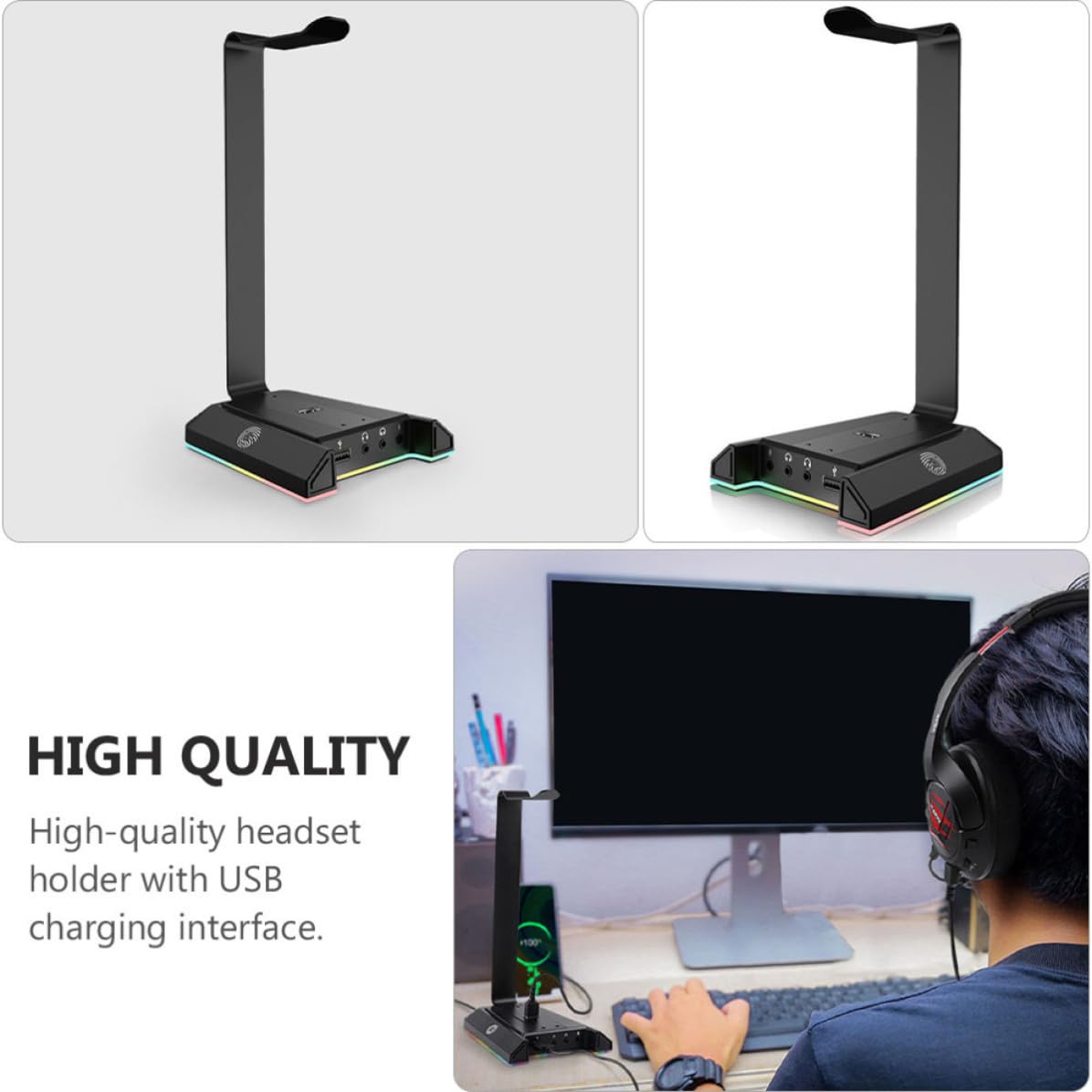 Support pour Casque de Jeu Rgb, Support de Table Noir Abs