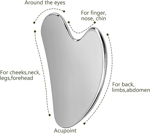 Miniatura 3 de Gua Sha, herramientas faciales Gua Sha de acero inoxidable, herramienta Guasha para cara mejorada, acero inoxidable Guasha (plateado)