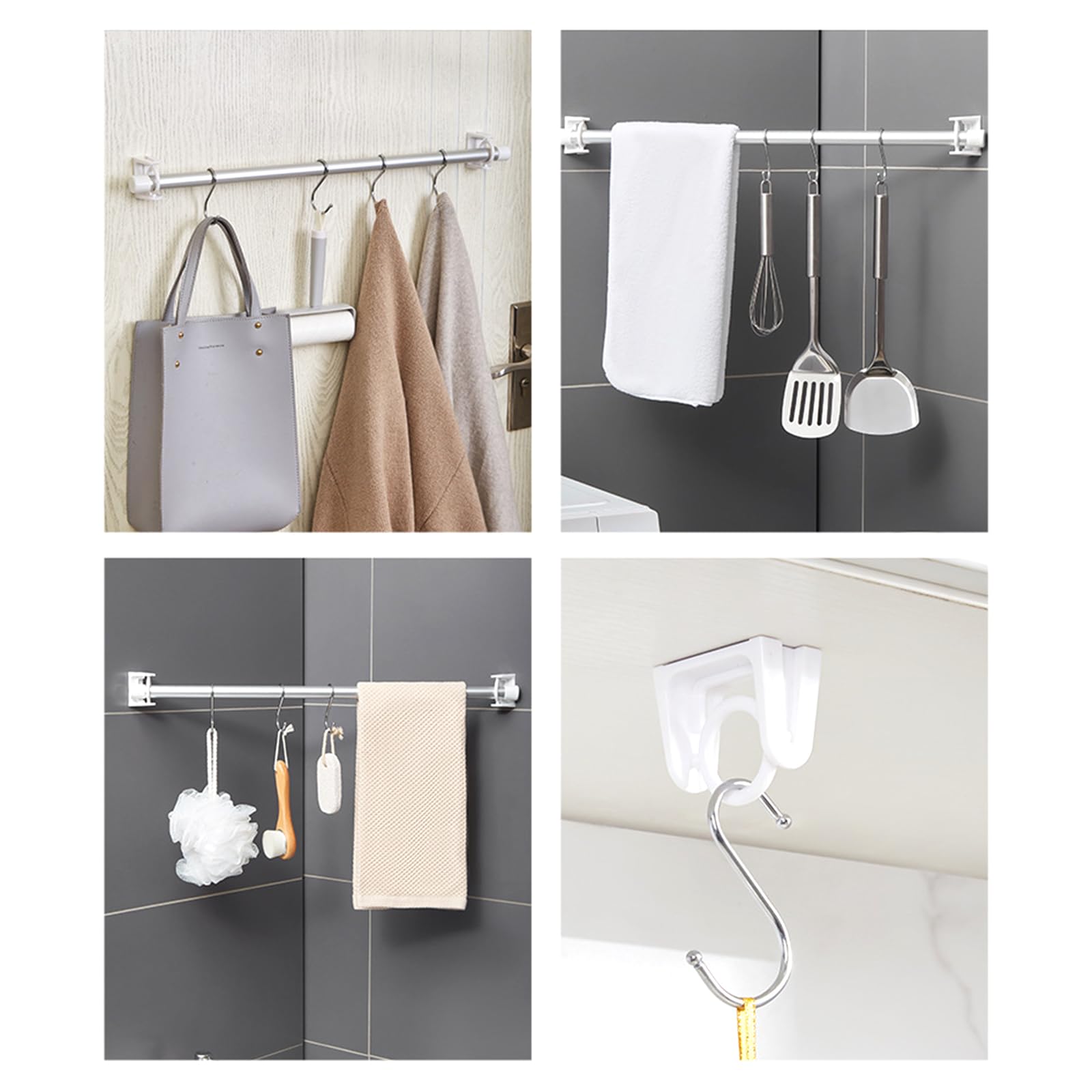 EXCBIOZ 2Pcs Curtain Rod Hangers Holders Not Drilling Adhesive Wall Mount Drapery Brackets ABS Clear Towel Poles Support Hook