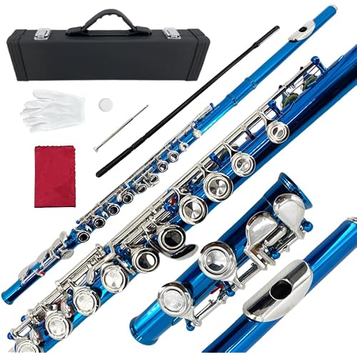 16 Key Closed Hole C Flute - Student Flute for Beginners,Easy to Play with Durable Design, Includes Carrying Case, Cleaning Kit, Gloves, Perfect for Learning(Sea Blue)