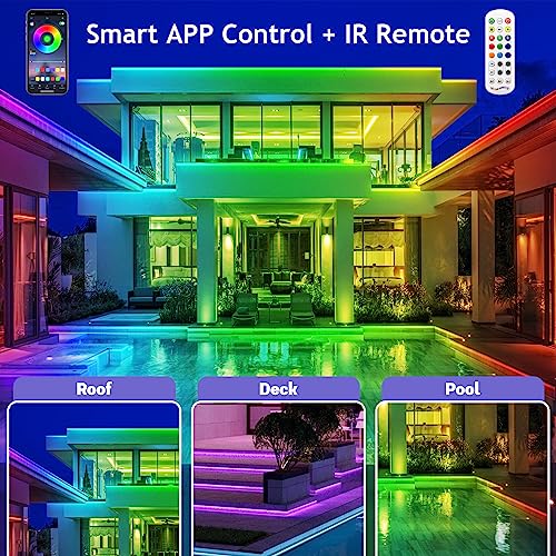 Image of LETIANPAI 200ft Outdoor LED Strip Lights Waterproof, IP68 Outside Led Light Strips with App and Remote,Music Sync RGB Exterior Rope Self Adhesive Back for Deck,Balcony,Pool