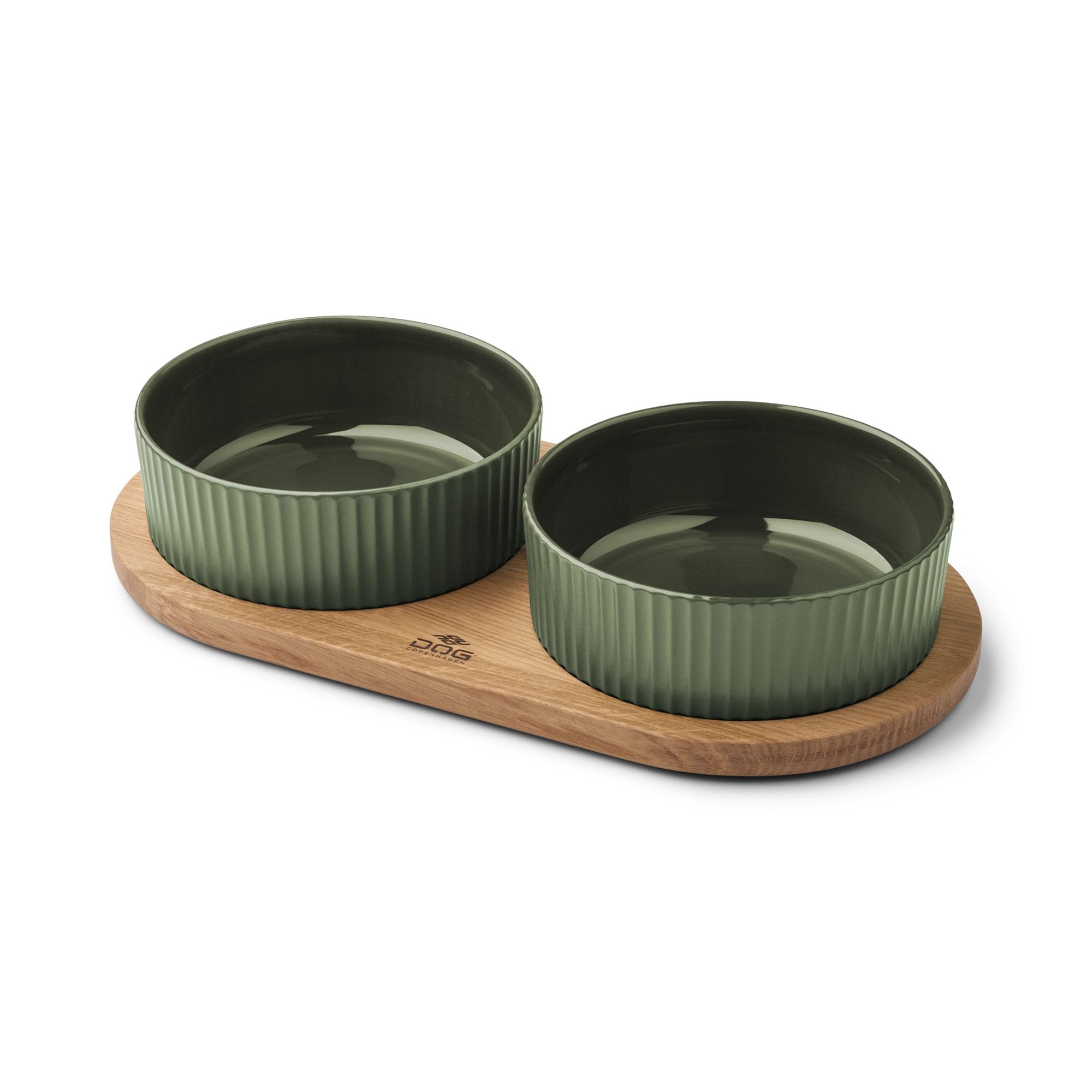 DOG Copenhagen Kronborg Food Bar - Ceramic Food and Water Bowl Set with Stand - Dishwasher Safe - Non Slip - Nordic Design Stoneware, M, Racing Green/Oak