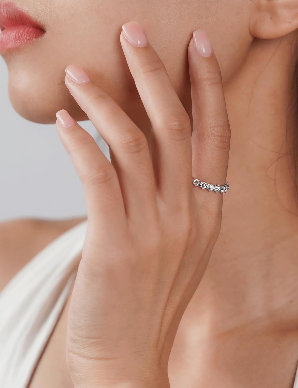 IMOLOVE Moissanite Wedding Bands for Women, Dainty 9 Round Stone Women's Eternity Stackable Rings Everyday Fashion Silver Moissanite Rings for Women with 18K White Gold Plated Size 5-11 - Image 3