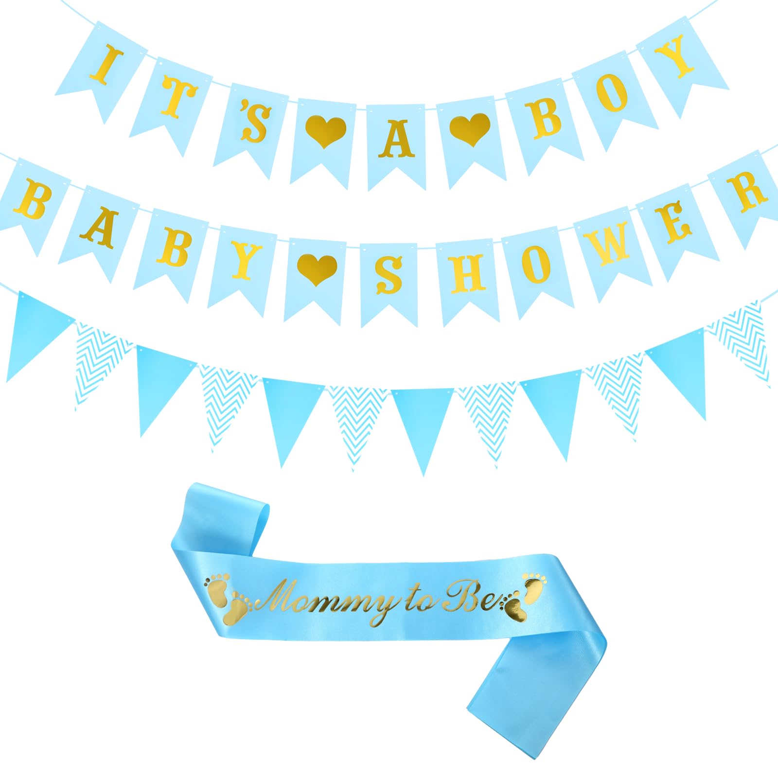 Baby Shower Decorations Boy, Party Supplies Set including Mommy to Be Sash, Its a Boy Baby Shower Banner and Blue Bunting
