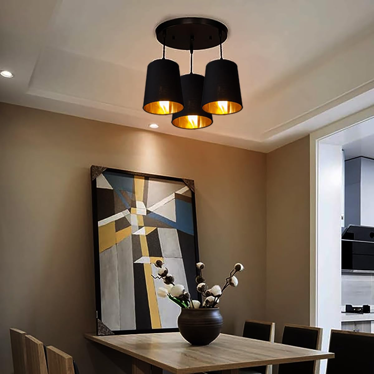Lot de 3 petits abat-jours noirs et dorés pour lampadaire en bois, cache-ventilateur de plafond, lustres