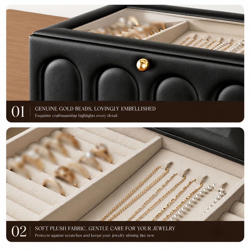Organizador De Joyas De Lujo, Grande, De Cuero, con Dos Niveles. Exhibidor para Anillos, Collares, Pendientes Y Pulseras, Ideal para Mujeres Y Niñas. Incluye Separador Extraíble