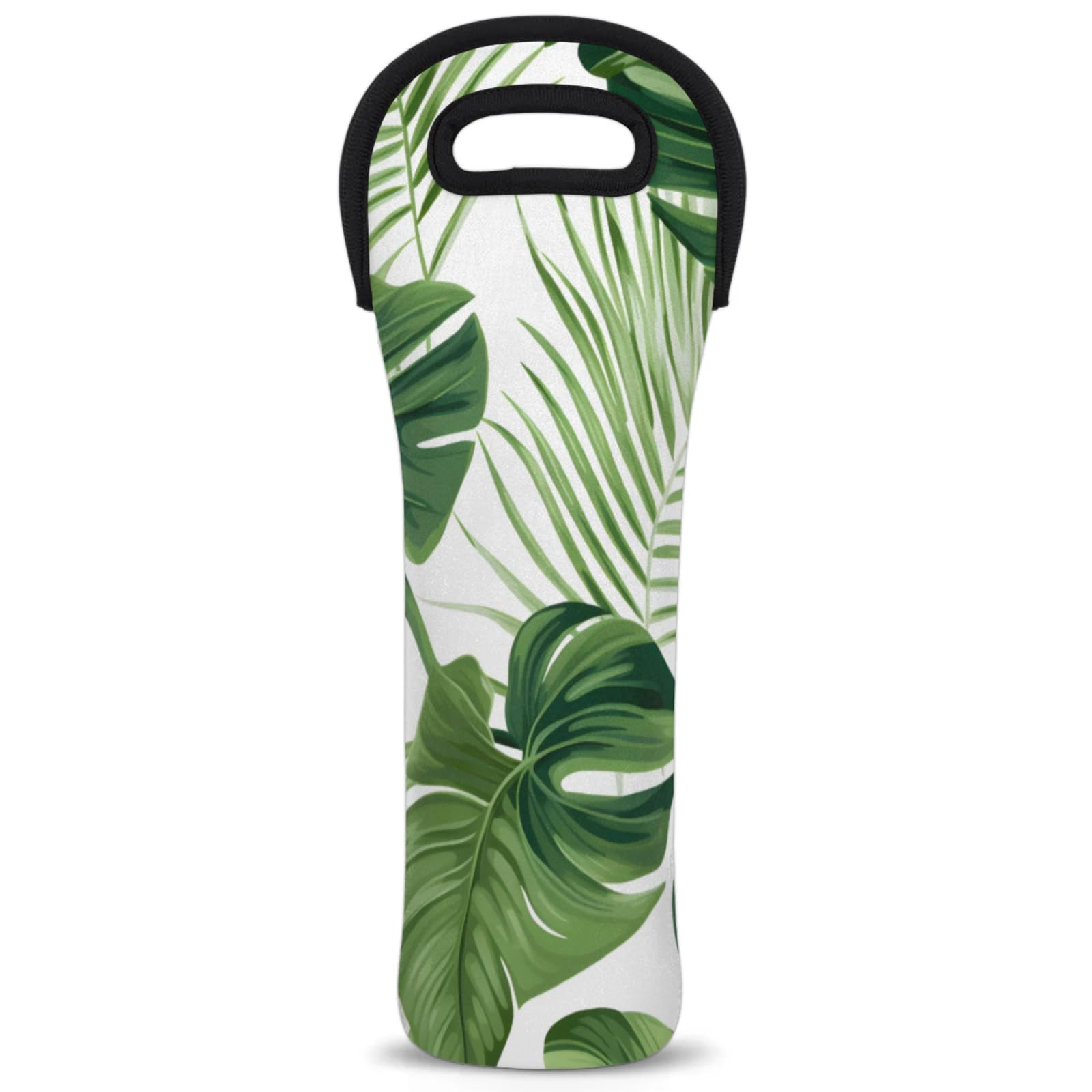 Neoprene Wine Tote Carrier Bag for Wine,Water, Champagne, Beer, Baby Bottles 15.6 x 5.1 Inches, Protective Wine Bag,Green Leaves Plant