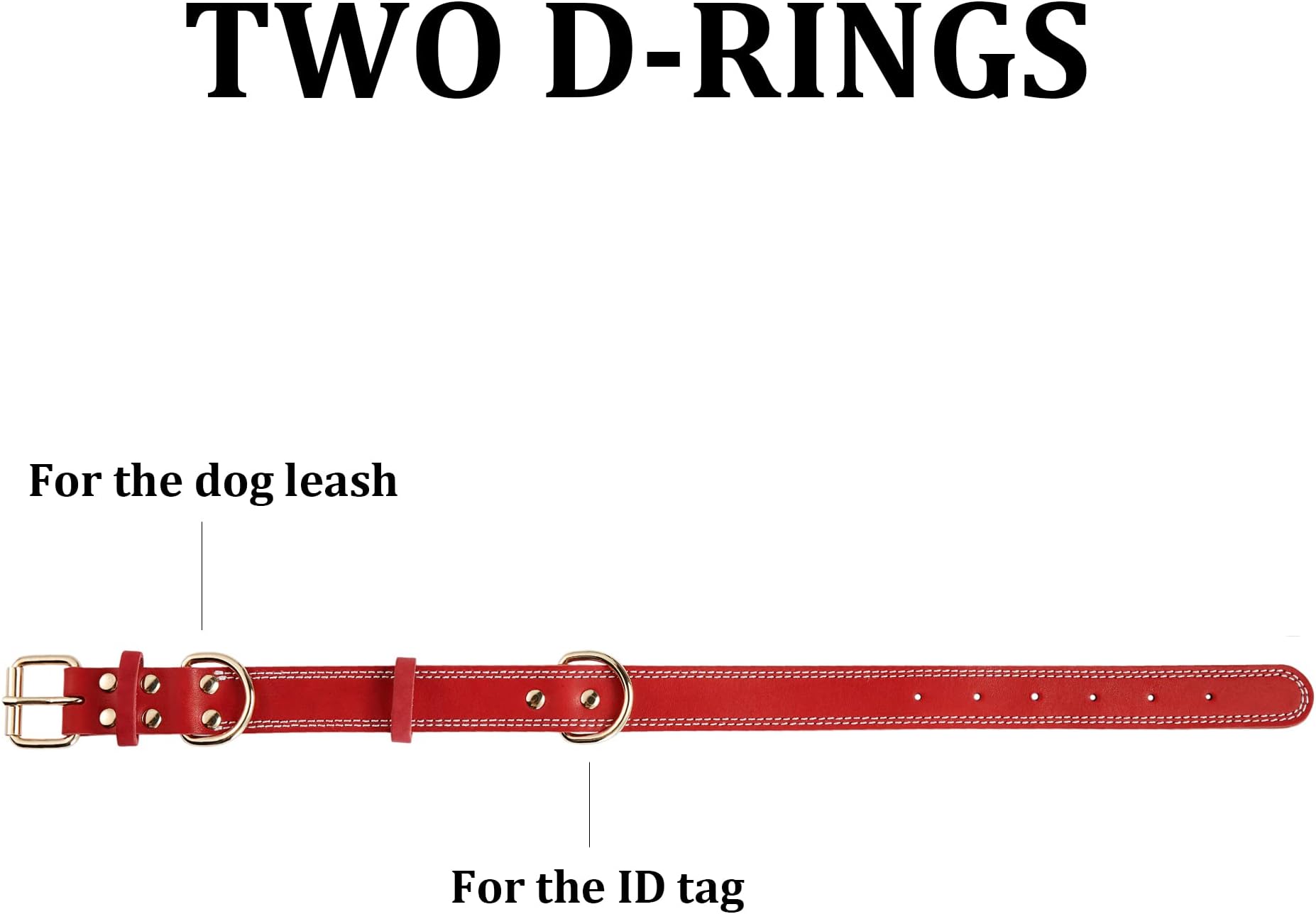 DAIHAQIKO Dog Collar,Genuine Leather Dog Collar, Heavy Duty Dog Collar for Small,.Medium,Large and Extra Large Dog (L: 1.2" Wide for 16.2"-22" Neck,Dual Stitch-Red)