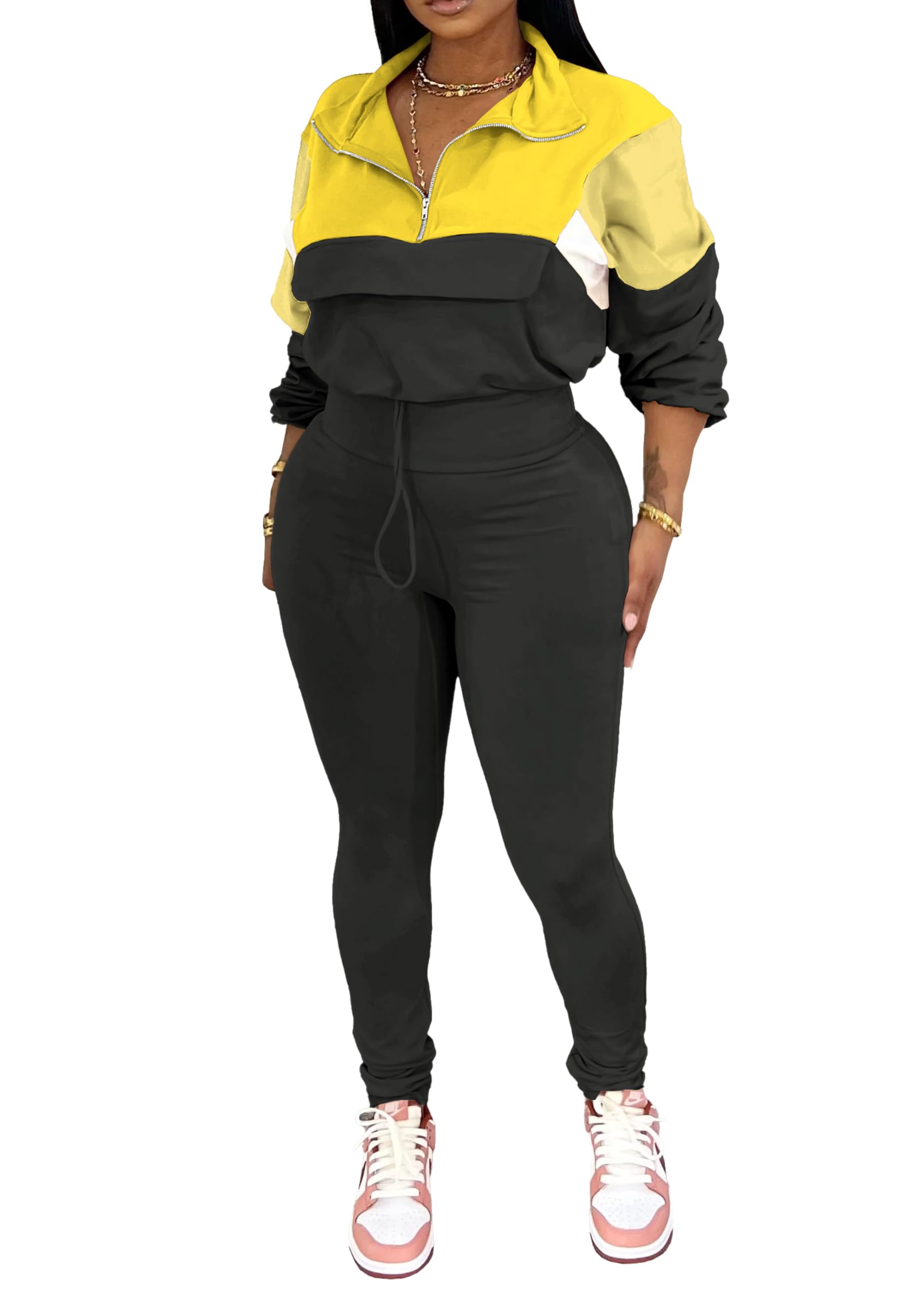 Women's 2 Piece Tracksuit Half Zip Adjustable Hem