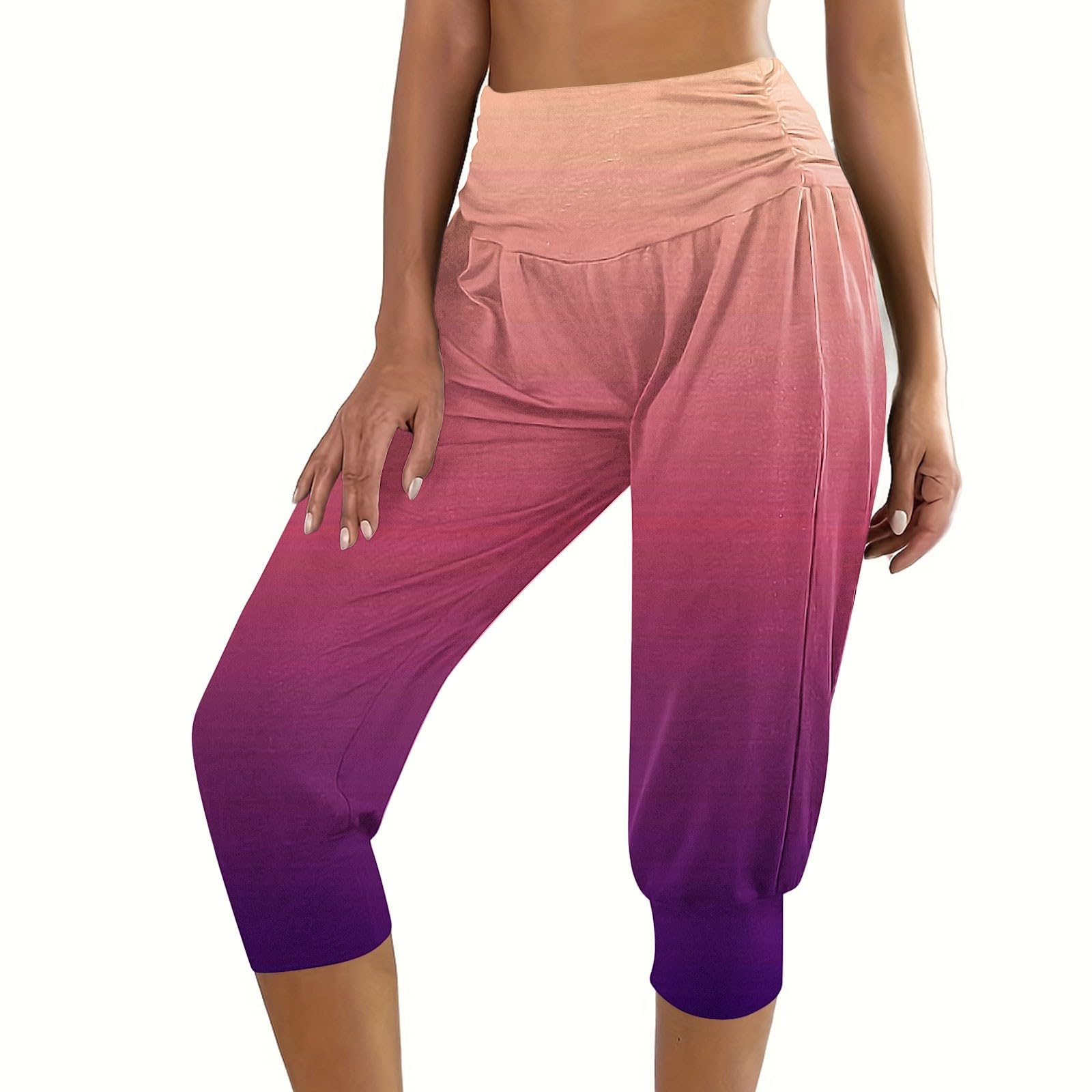 XUNRYAN Women's Capri Pants Cropped Joggers with Pockets Workout Sweatpants Athletic Boho Palazzo Trousers Bermuda Shorts