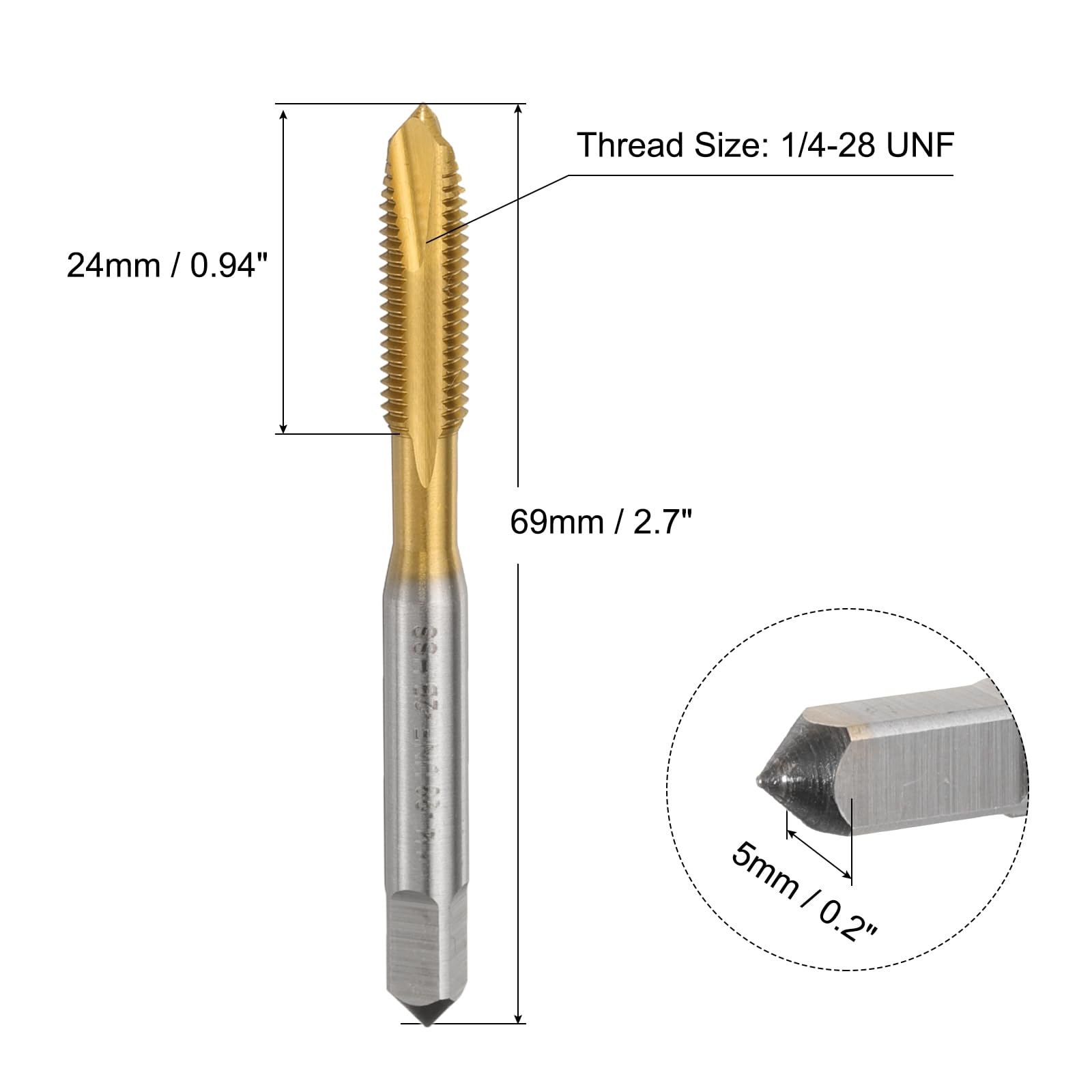 QUARKZMAN 1/4-28 UNF B2 Punta a Spirale per Filettatura, Maschio per Filettatura Attrezzo di Maschiatura, Acciaio ad Alta Velocità Rivestito 6542 Punte per Maschiatura Macchina
