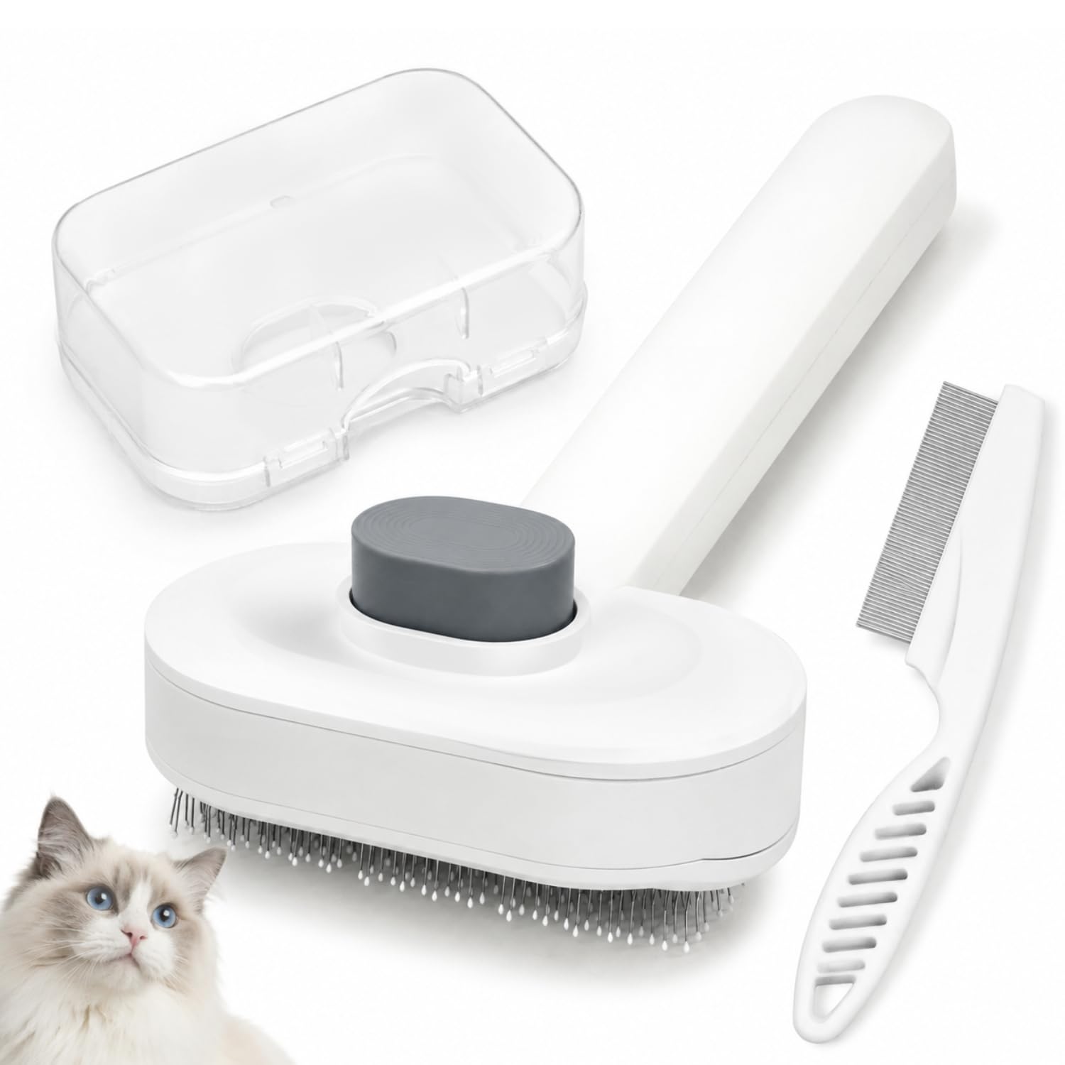 PrimePets Cepillo para gatos, cepillo de limpieza automática con botón de liberación, cepillo de aseo para gatos de pelo corto o largo, cepillo para mascotas para gatitos, herramienta de depilación de