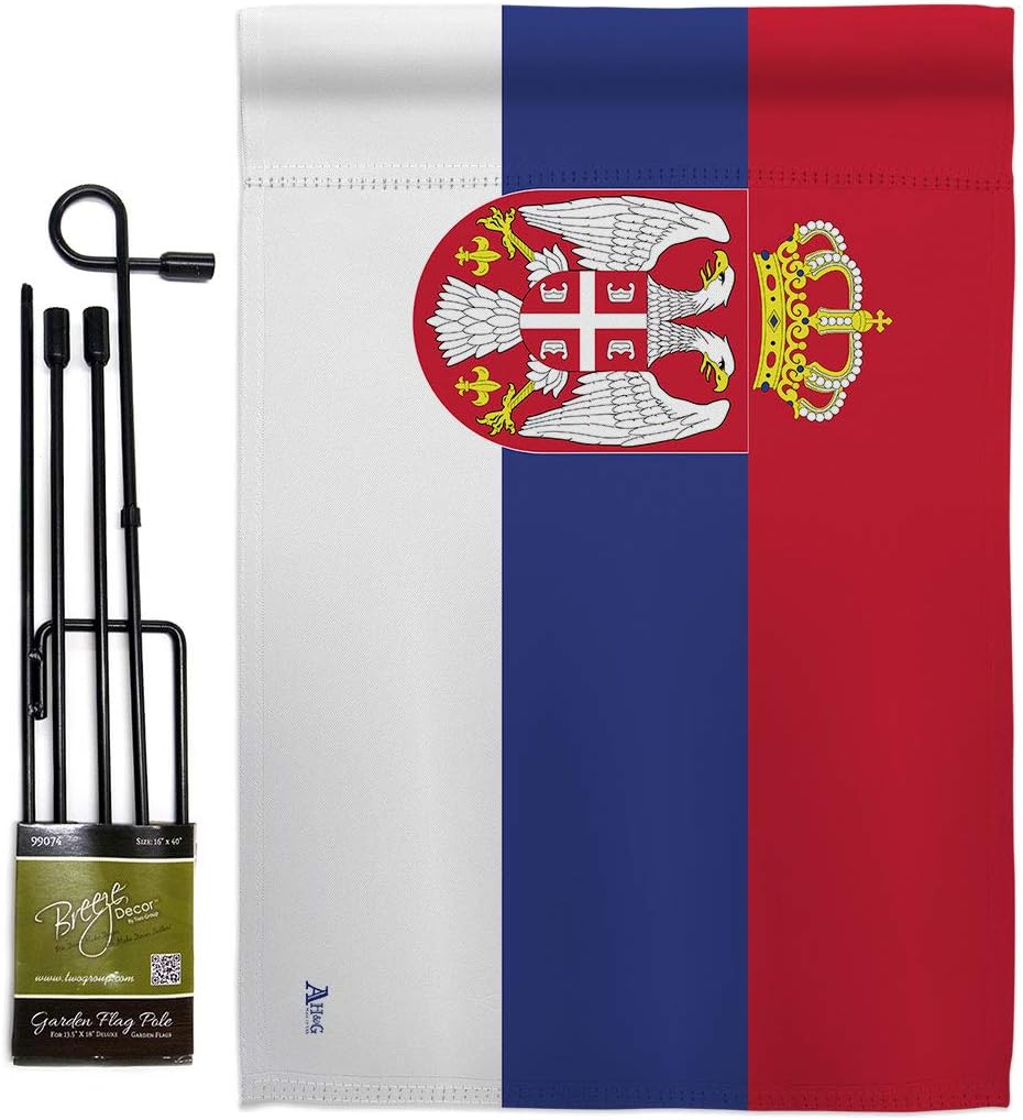 Serbia Burlap Garden Flag Set Wall Hanger Regional Nationality Nation International World Country Particular Area Small Decorative Gift Yard House Banner Double-Sided Made In USA 13 X 18.5