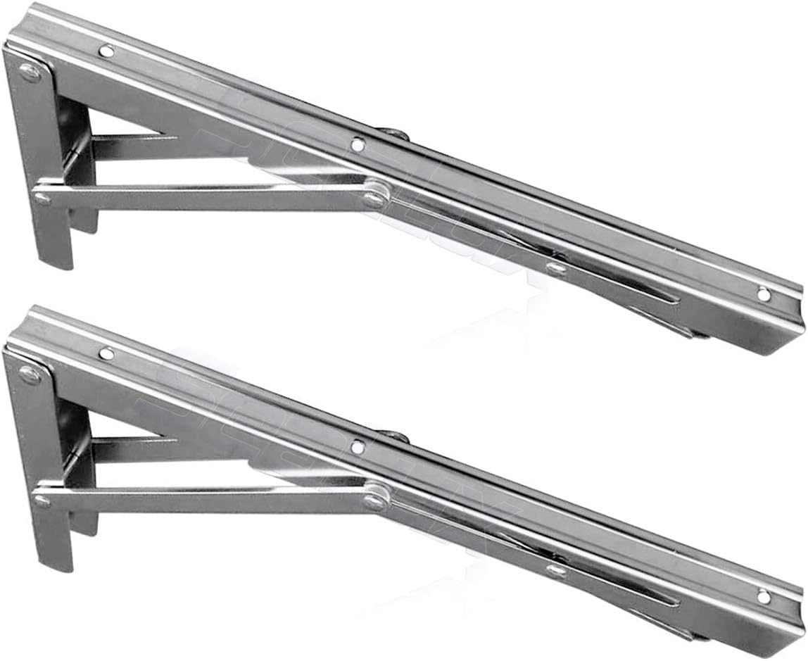 SeaLux Folding Brackets 12" Long Stainless Steel Shelf, Bench, Table Support 90 Degree with Short Release/Max. Bearing 330 lb (Sold as 2 pcs)