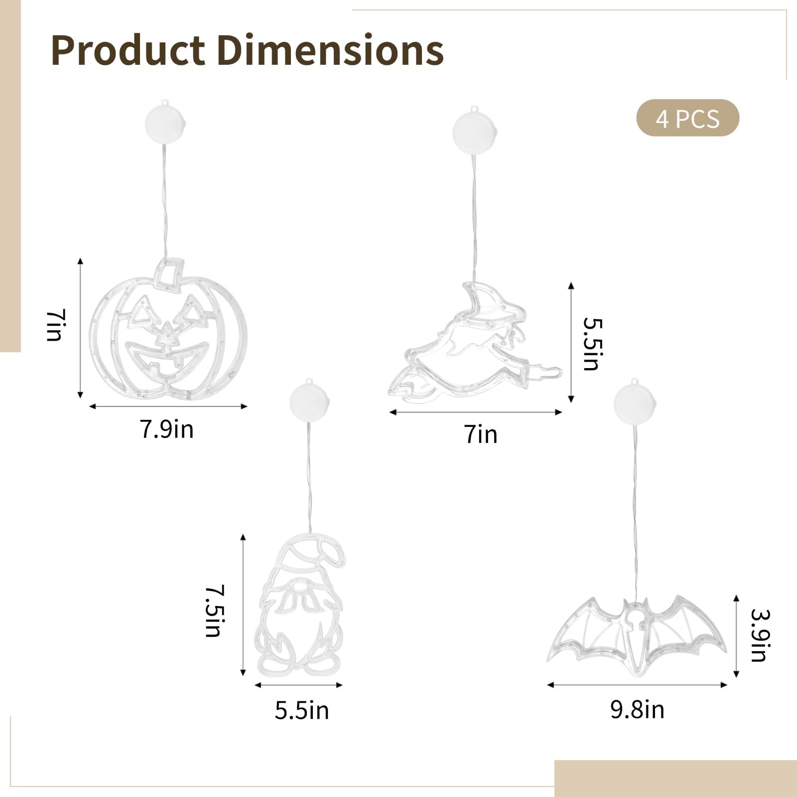 Generisch 4 STK. Halloween-Saugnapf-Leuchten, LED-Fensterdeko in Mehrfarben, gruselige Indoor-Deko aus Kunststoff, Festliche Ornamente für Zuhause, Partys und saisonale Displays