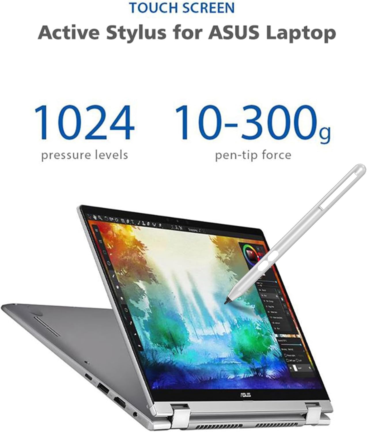 Stylus Pen for ASUS Touchscreen Devices, Active Digital Pen with Ultra-Fine Tip, 1024 Pressure Sensitivity, Palm Rejection for Precision Drawing and Writing