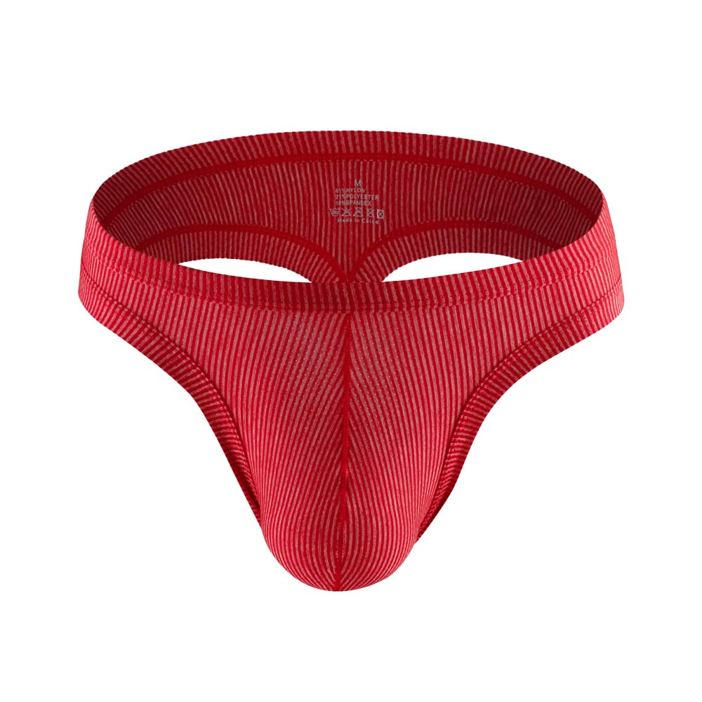 BilltopMen's Striped Low Rise Thong Underwear Stretch Thong T-Back Sexy Underwear, 1 Pack Red, XL