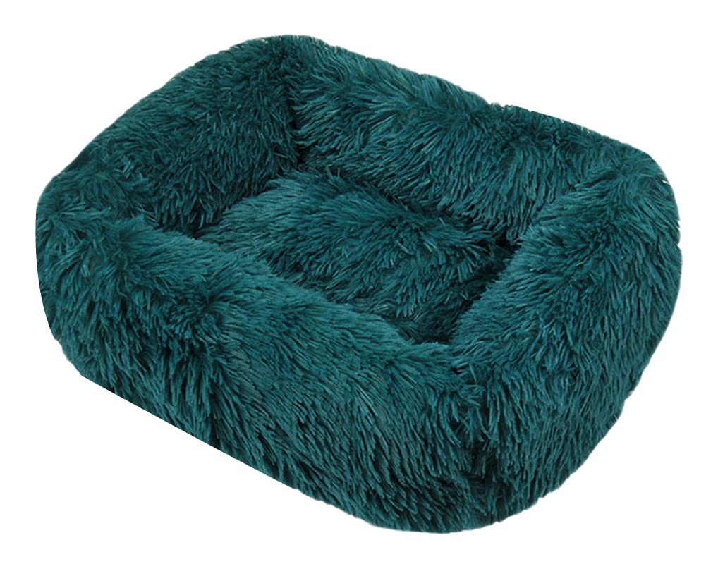 HONGBI Cama Cuadrada de Felpa para Gatos y Perros Cama para Mascotas Suave y cálido sofá para Mascotas Esponjoso Cama Antideslizante Lavable para Gatos y Perros Cian L：80 * 65CM