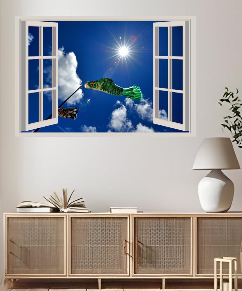 JVERF - JZZA28206 Sky Fish Rays of Light| Self-Adhesive Open Window Wall Sticker