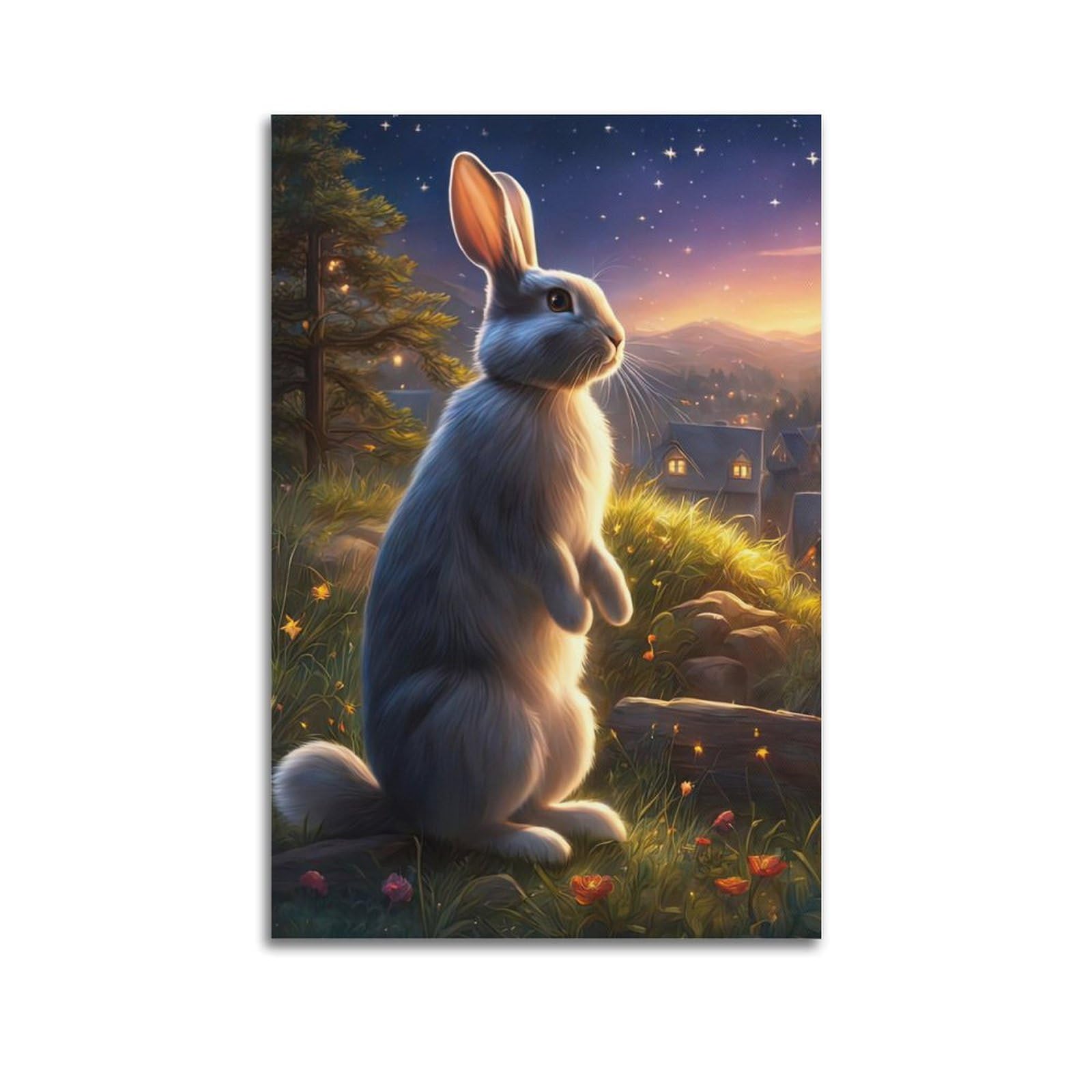 WZKTCL Animal Poster Bunny in The Meadow Poster Decorative Painting Canvas Wall Posters And Art Picture Print Modern Family Bedroom Decor Posters 24x36inch(60x90cm)