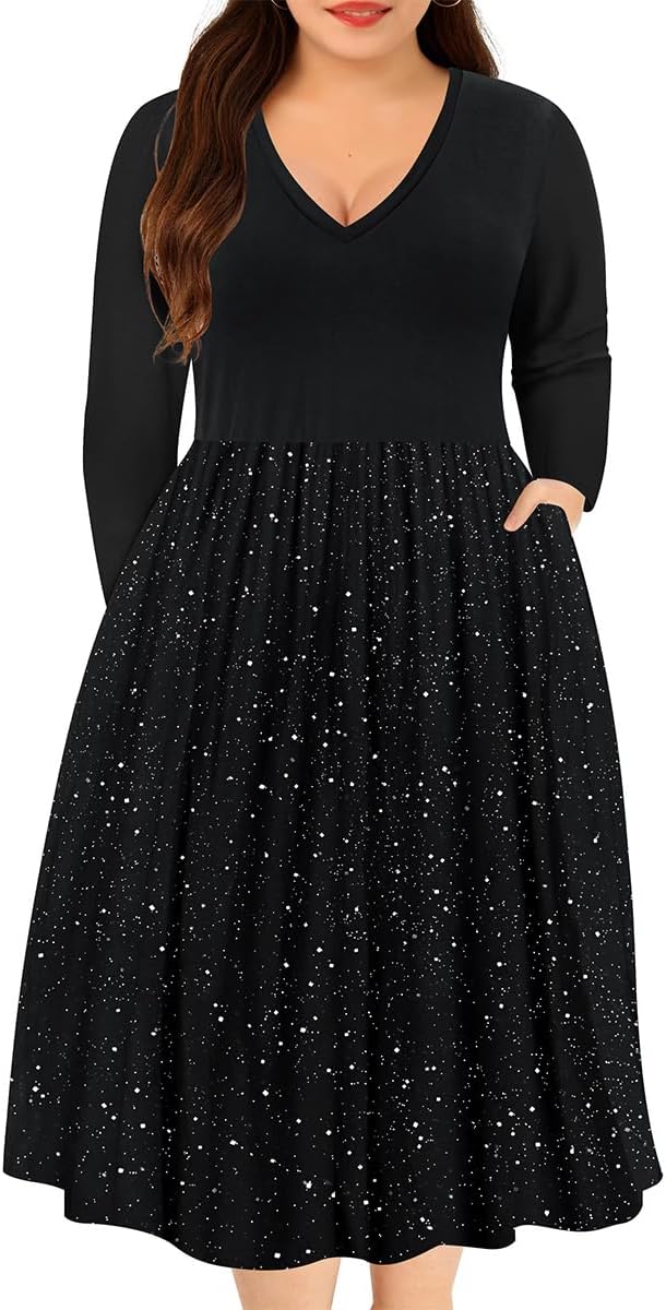 RITERA Plus Size Dresses for Curvy Women Long Sleeve Dress High Waisted Fall Winter Flowy Casual Dress XL-5XL