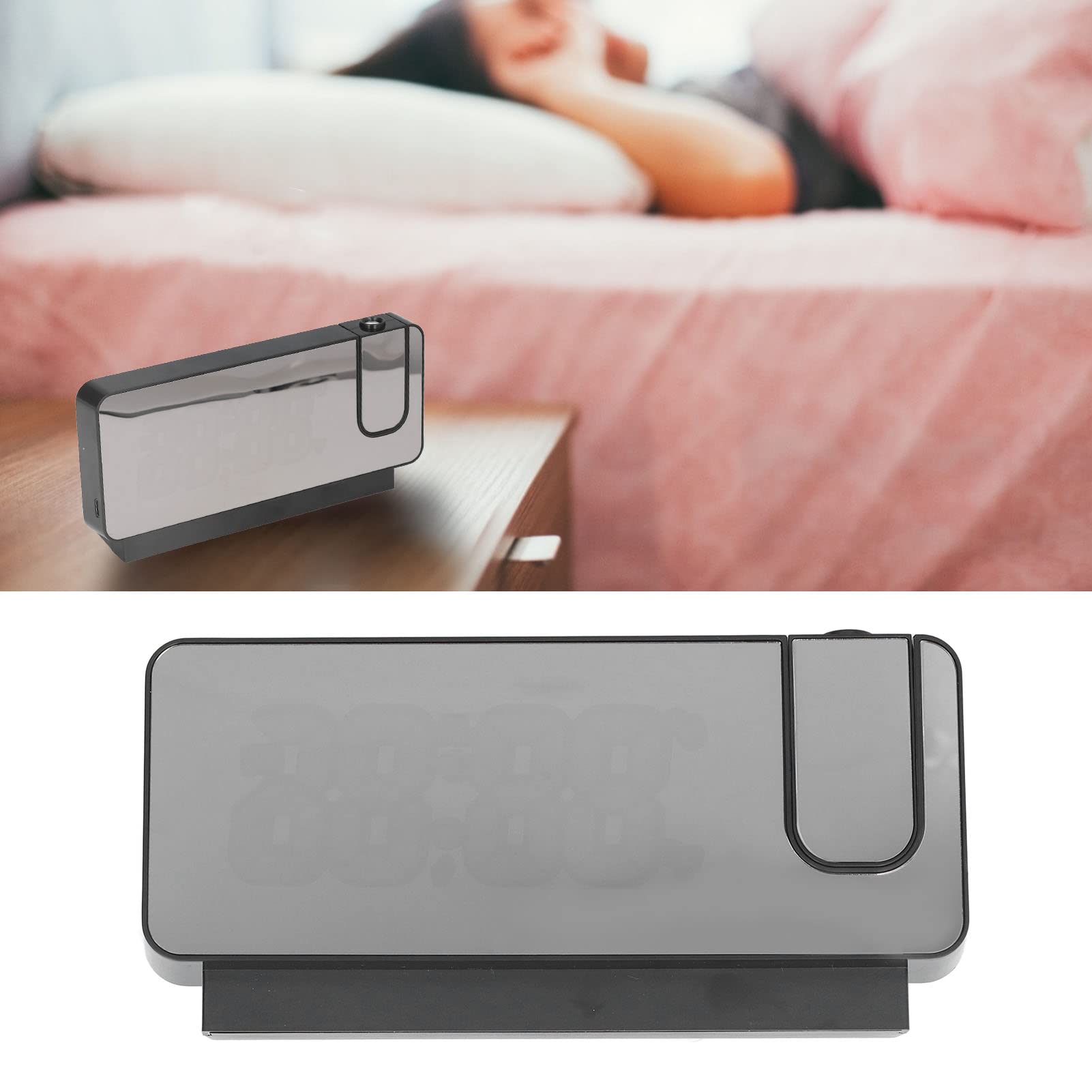 Réveil à Projection Numérique LED - Horloge Projection 180° Plafond/Mur, Batterie Rechargeable USB - Lumière Verte