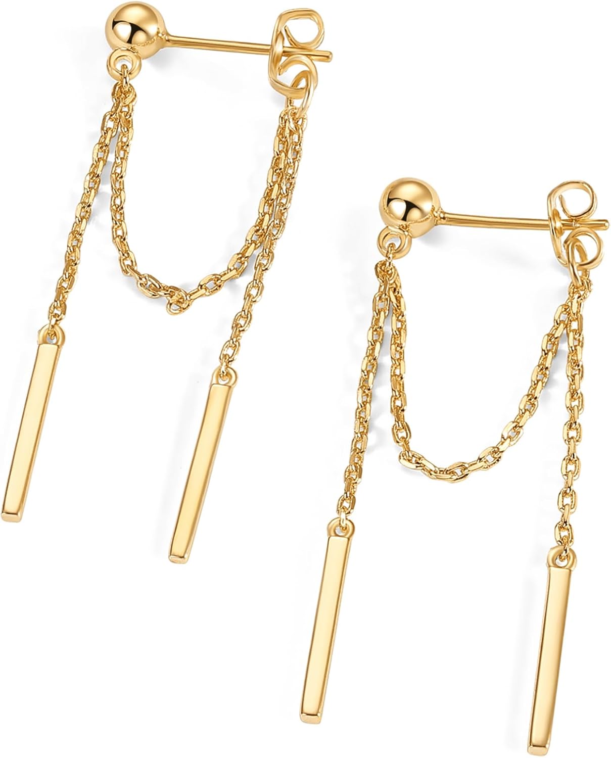 PAVOI 18K Gold Plated 925 Sterling Silver Posts Drop Dangle Chain Earrings for Women | Dangling Chain Studs | Cubic Zirconia Ball Threader Earscapes Earrings - Image 3