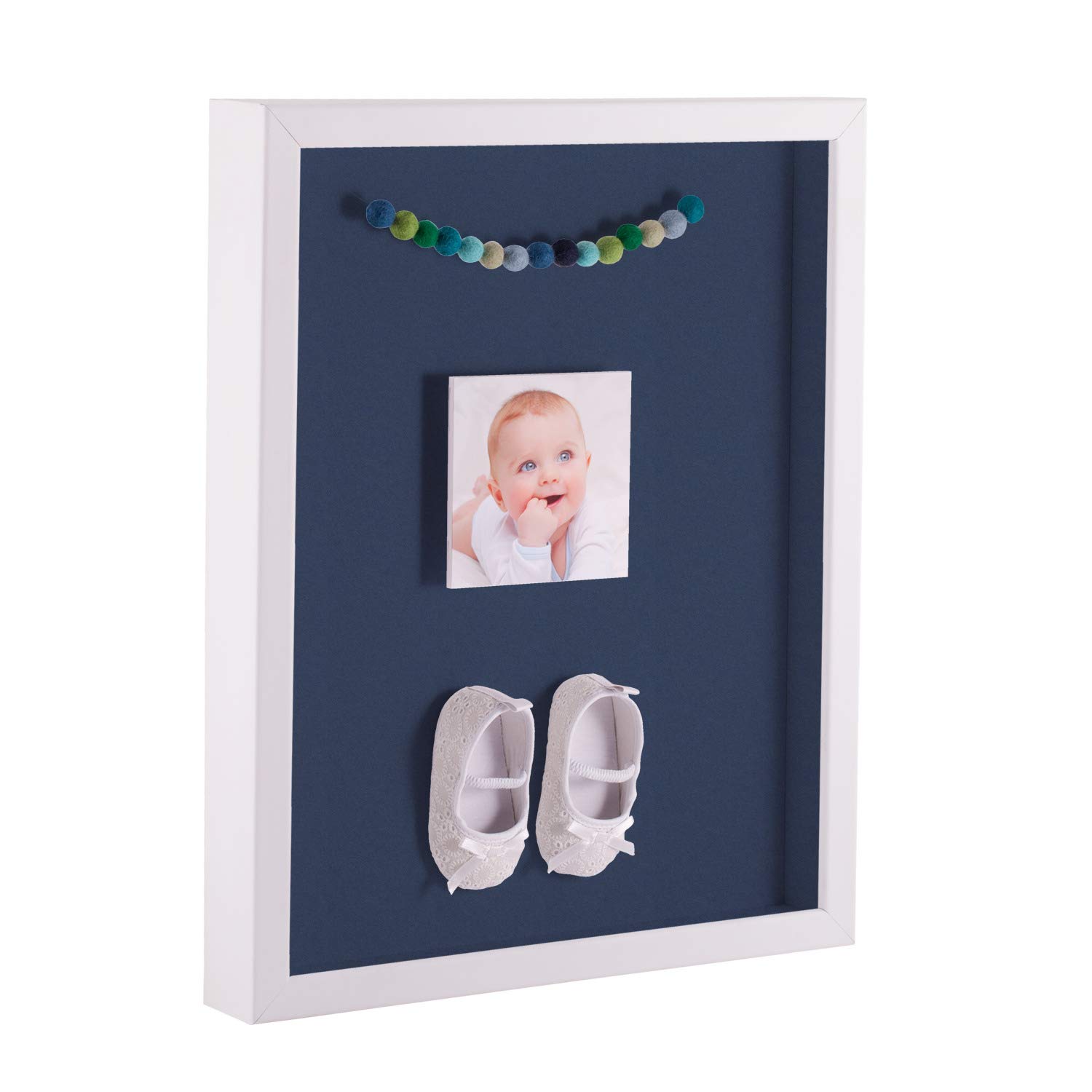ArtToFrames 11 x 14 Inch Shadow Box Picture Frame, with a Satin White 1'' Shadowbox Frame and Midnight Blue Mat