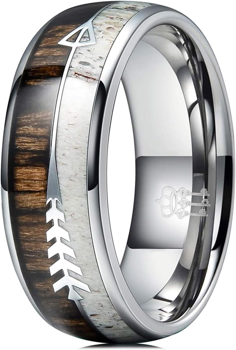 Three Keys Jewelry 8mm Koa Wood Zebra Wood Arrows Inlay Tungsten Wedding Ring Vikings Hunting Band