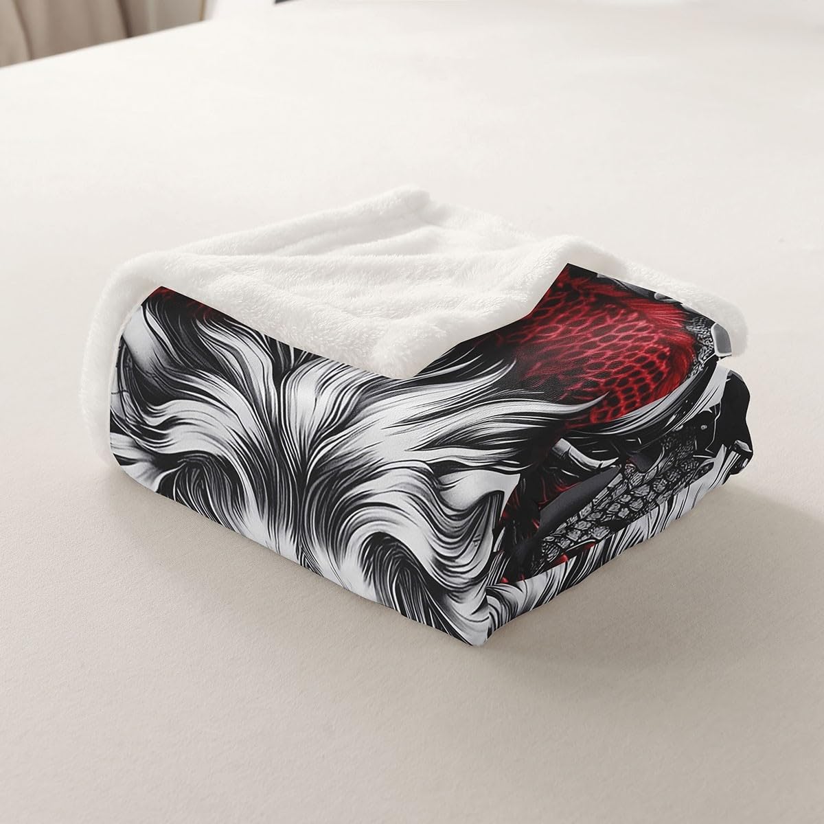 Lion Dragon Kids Plush Blanket,Japanese Style Ukiyoe Bed Blankets Art Home Decor,Traditional Wildlife Modern Fuzzy Blanket for Office Chair,50"x60",Super Soft,Lightweight