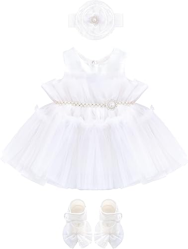 Lilax Conjunto de 3 piezas de vestido de novia tutú de tul para niña con zapato y diadema a juego