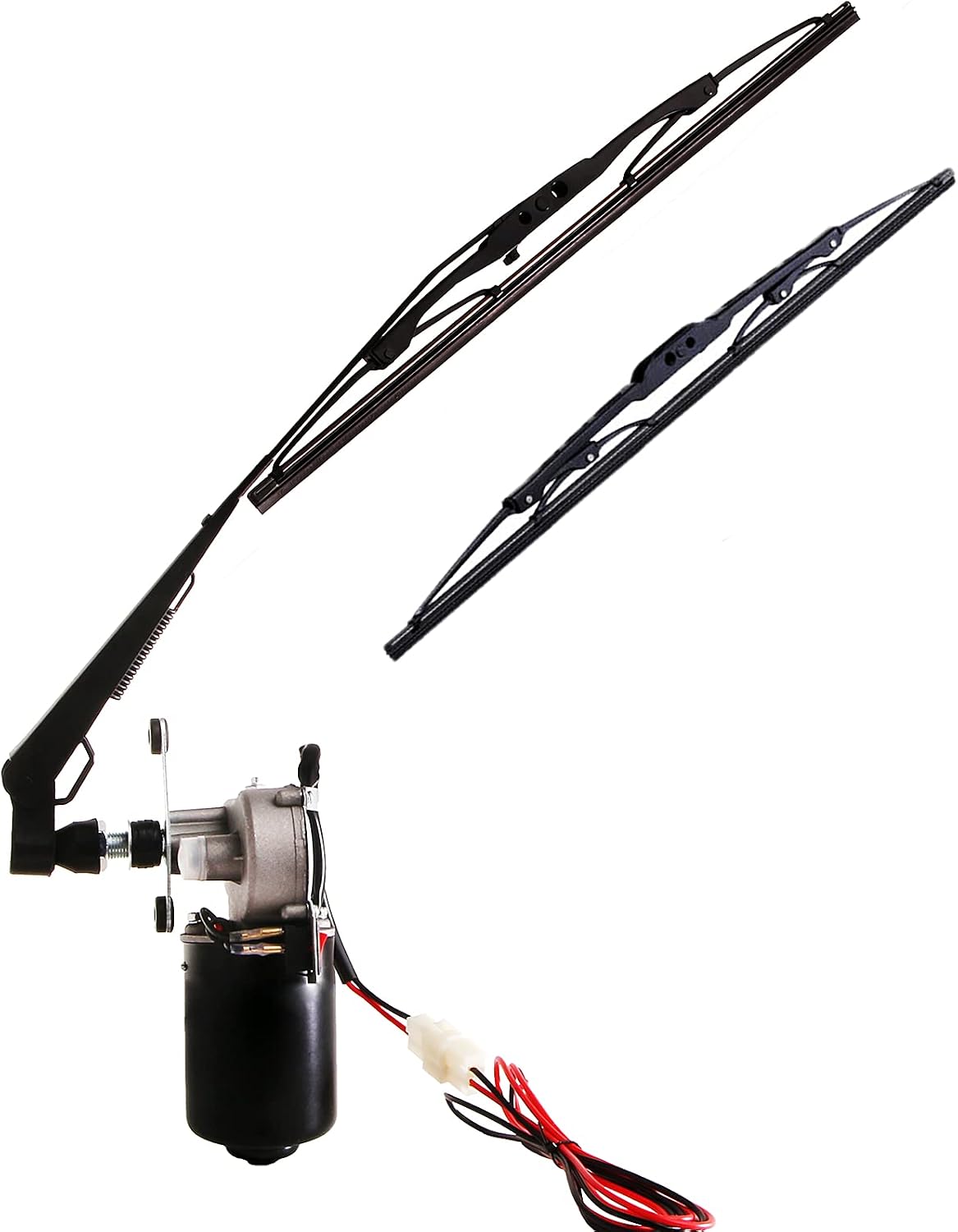 12V Universal Electric Wiper Motor, ATV Tricycle UTV Windshield Wipers Kit Compatible with Polaris Ranger Golf Cart Windshield Wiper Kit, 90 Degree Motor, 15.7/17.7 in Arm/Blade