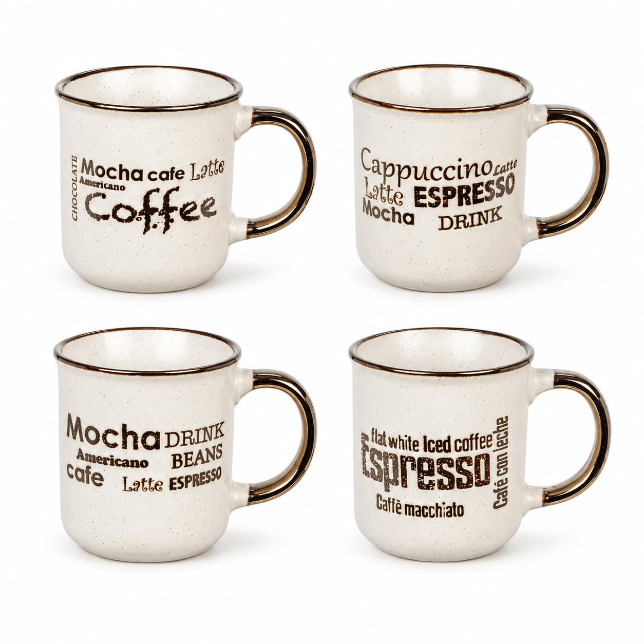 URBNLIVING 200ml Ceramic Coffee Mug Set, Easy Grip Tea Cups with Matching Design, Reusable Drinkware for Tea, Coffee and Hot Chocolate - Quote & 4pcs